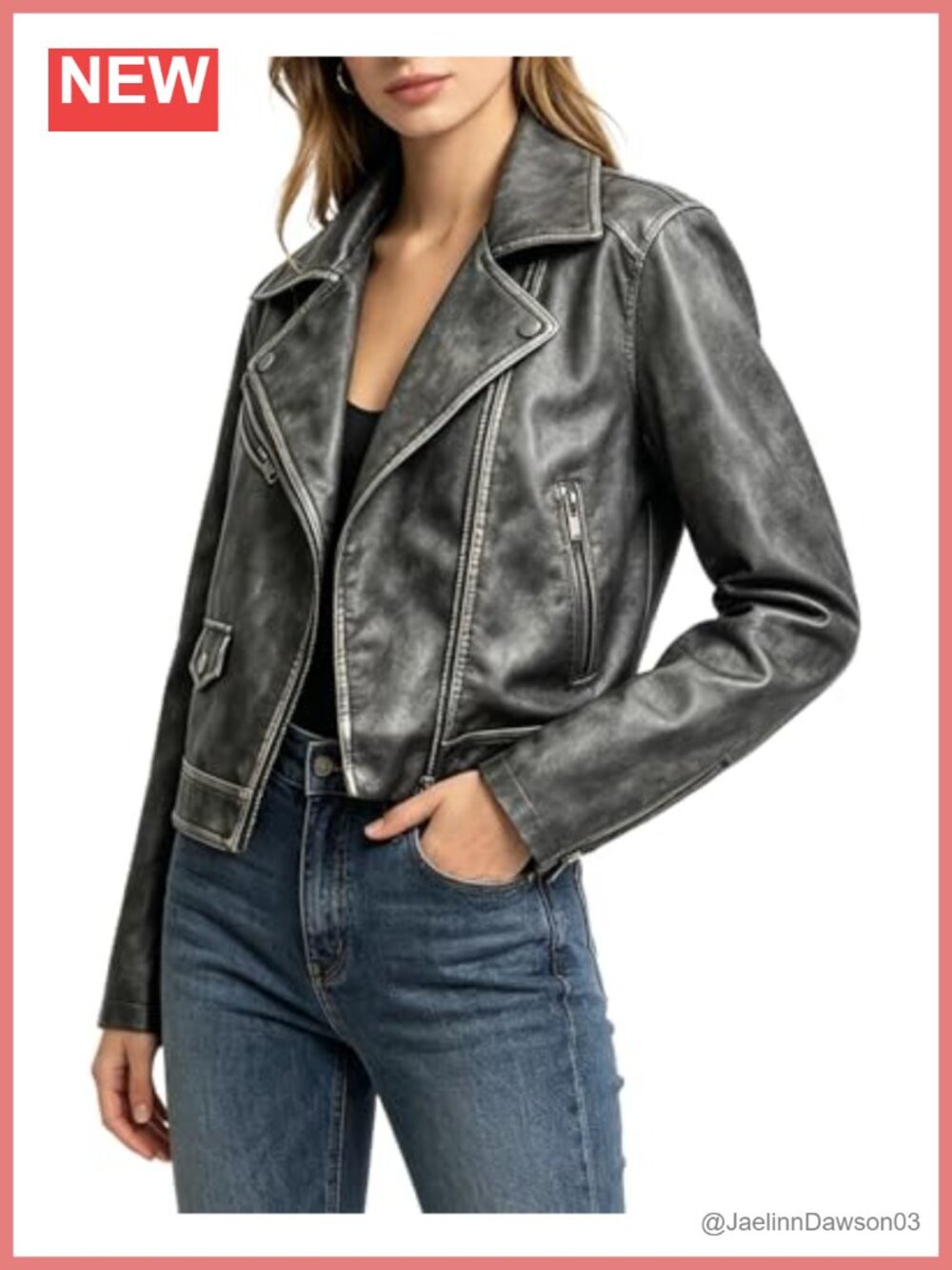 Faux Leather Jacket Women Cropped Motorcycle Biker Coat Asymmetric Zip Moto